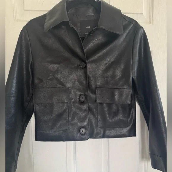 Mango Black Leather Jacket Size XS - Picture 6 of 8